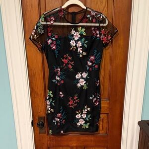SHEIN Black Dress with Colorful Floral Embroidery